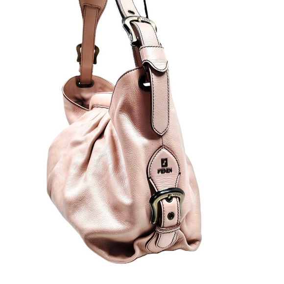 Authentic FENDI Pink Leather Shoulder Bag Buckle Strap Purse - Picture 2 of 9